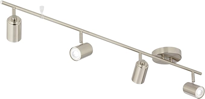 Pro Track Vester 4-Head LED Wall or Ceiling Track Light Fixture Kit Spot-Light GU10 Dimmable Directional Silver Brushed Nickel Finish Modern Kitchen Bathroom Living Room Dining Hallway 40" Wide