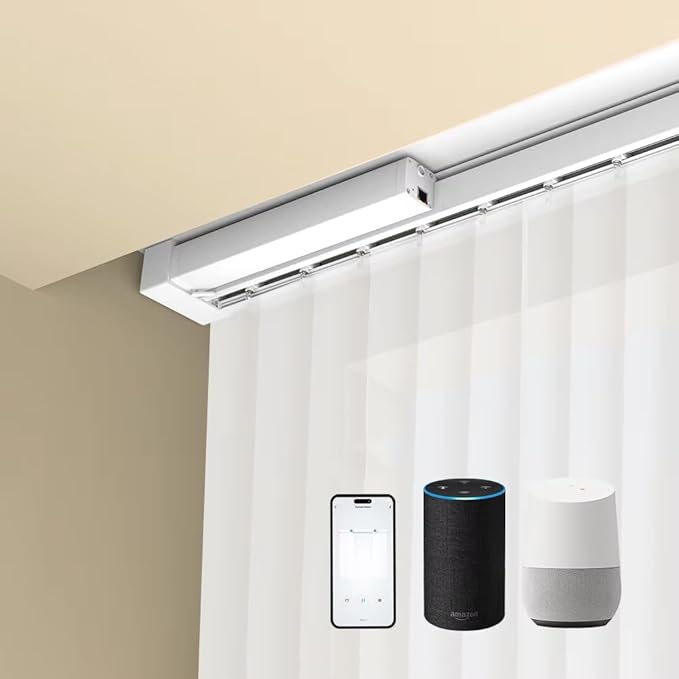 Smart WiFi Motorized Vertical Blind Motor Track Kit for Sliding Glass Doors, 2.5N.m Heavy Duty Electric Curtain Rail, Compatible with Alexa & Google Home (3.5 Meters (137.8 inches))