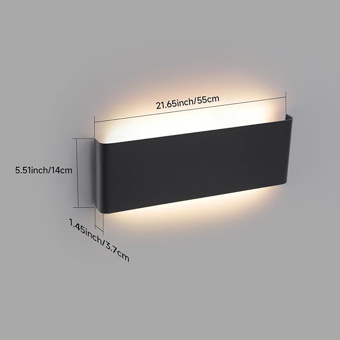 5 CCT (3000K-6500K) Adjustable Dimmable Wall Lamp 24W Modern Black LED vanity light Up and Down Wall Lighting 21.6 Inch Indoor Wall Sconce for Bedroom Staircase Hallway Dressing Table 1 Pack