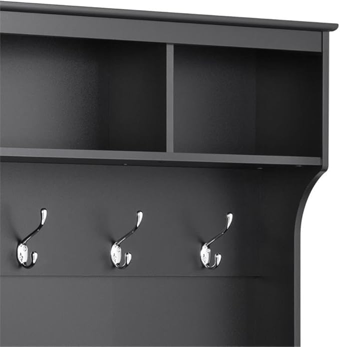 Prepac Black Hall Tree, Shoe Cabinet, Storage Cabinet with 24 Shoe Cubbies and 6 Double Coat Hooks 15.5" D x 60" W x 77" H