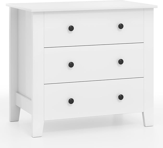 Giantex Small 3-Drawer Dresser for Bedroom - 28.5” x 18” x 26” Wide Chest of Drawers, Modern Large Nightstand, Storage Cabinet, Closet Storage Organizer for Living Room, Hallway (White)