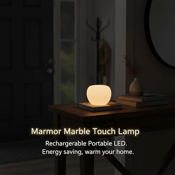 Marble Lamp Night Light Touch Bedside Table Lamp for Bedroom,Type-C Rechargeable Small Desk Bedside Small Lamps,Eye Caring Dimmable LED Ambient lamp (Apple（3.1 * 3.1 * 2.3in）)