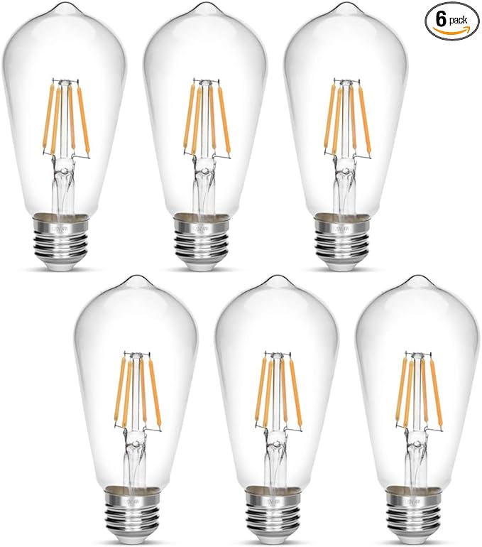 Vintage Edison Bulb 4W,Equivalent 40W Incandescent,ST18 Antique LED Filament Bulbs,Non Dimmable 2700K Warm White,E26 Led Bulb,Pack of 6