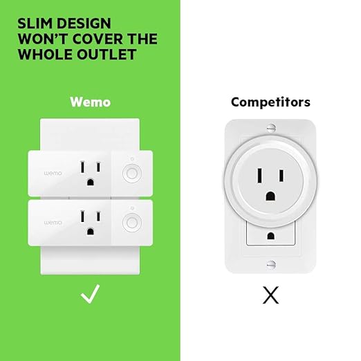 Wemo 43K-720-0224R Mini Smart Plug Compatible with Alexa, Google Assistant & Apple HomeKit(F7C063-CC), 2-Pack