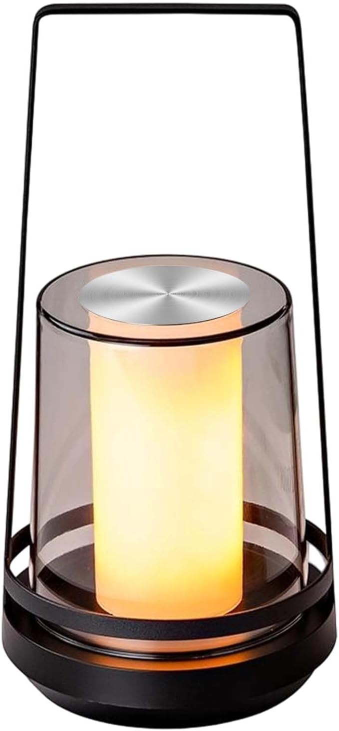 Black Touch Table Lamp with Dynamic Flame Effect - Portable, Rechargeable Bedside Lamp, Tap for Flickering Fire & Candle Light Modes, Dimmable for Bedroom, Camping, Gifts