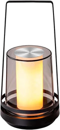 Black Touch Table Lamp with Dynamic Flame Effect - Portable, Rechargeable Bedside Lamp, Tap for Flickering Fire & Candle Light Modes, Dimmable for Bedroom, Camping, Gifts
