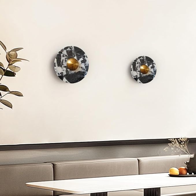 Modern Style Natural Stone Wall Light, LED Warm Light Wall Sconce, Minimalist Round Marble Wall Lamp, Bedside Hallway Entrance Indoor Wall Mounted Lighting Fixtures