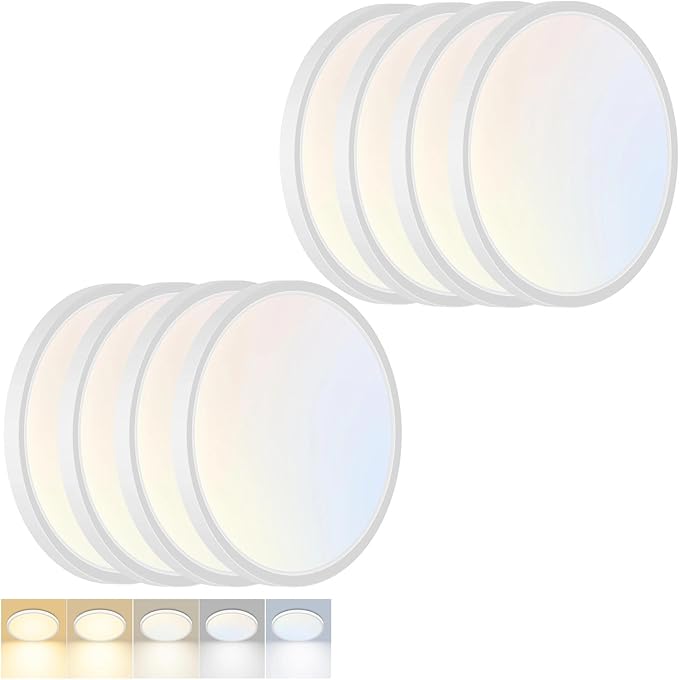 8 Pack LED Flush Mount Ceiling Light,9Inch 18W,3000K/3500K/4000K/5000K/6500K 5 Color Temperatures Ceiling Light Fixture for Kitchen Porch Hallway Bedroom Bathroom and Closet,White