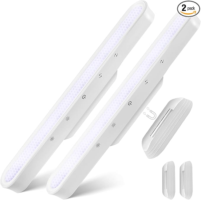 Under Cabinet Lights Wireless, Under Counter Lights for Kitchen Touch Control, Magnetic Closet Lighting, Rechargeable USB-C Battery Powered Lights, Dimmable Color Temperature/Brightness(2Pcs)