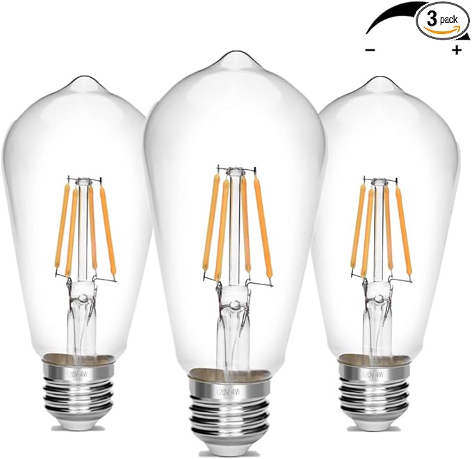 Dimmable Vintage Edison Bulb 4W,Equivalent 40W Incandescent,ST18 Antique LED Filament Bulbs,2700K Warm White 450 Lumens,E26 Led Bulb,Pack of 3