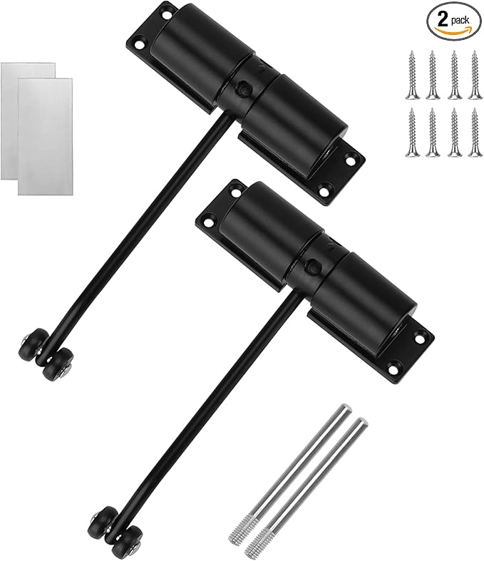 LEXININ 2 Pack Mini Automatic Spring Door Closer, Small Diecast Construction Light-Duty Safety Spring Door Closer to Convert Hinged Doors to Self-Closing, Black