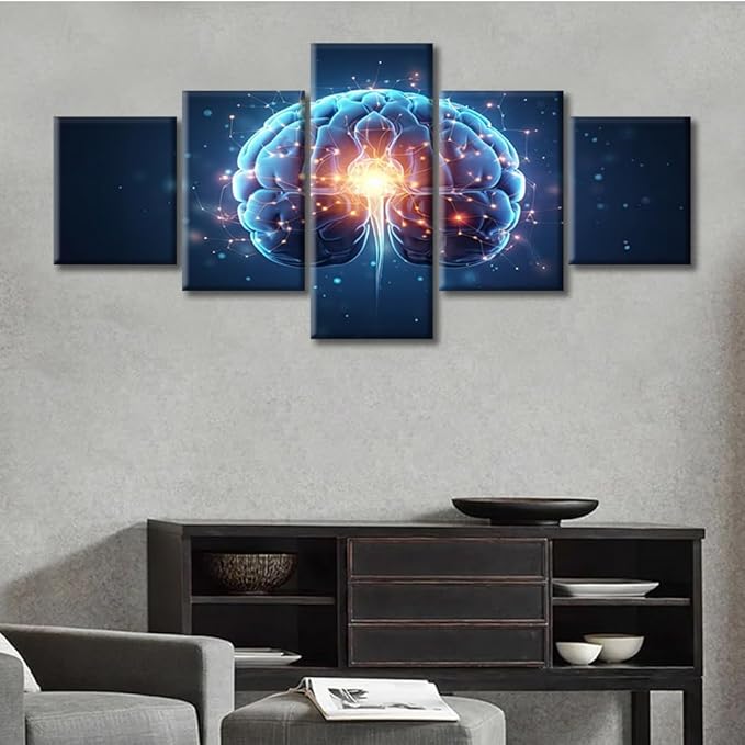 5 Panels Wall Art for Living Room Brain Canvas Art Wall Decor Abstract Human Brain Modern Office Wall Art Brain Nervous System Paintings for Bedroom Framed Wall Art Ready to Hang (50"Wx24"H)