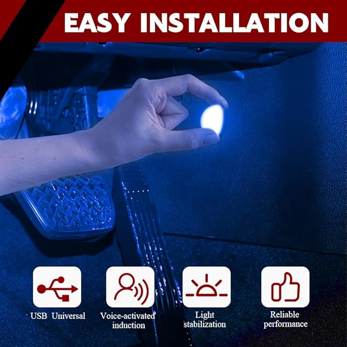 Car Interior LED Lights, Automotive Ambient Neon Light Kit with USB Port, Automotive Under Dash Decoration Night Lamp for Men and Women, 4 in 1 Decoration Lights for Car, Garden, Home, Part (Ice Blue)