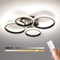4 Ring Modern LED Ceiling Light Fixture with Remote Control, 3000K-6500K 3-Color Black Dimming Circle Modern Ceiling Light for Bedroom Kitchen Living Room
