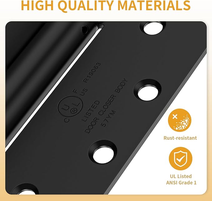 2 Pack Automatic Door Closer Hinge, 4.5 Inch Door Closer Hinge Self Closing with Square Corners, Adjustable Tension for Garage, Front Door, Back Door, for Left and Right Hand Door, UL Listed
