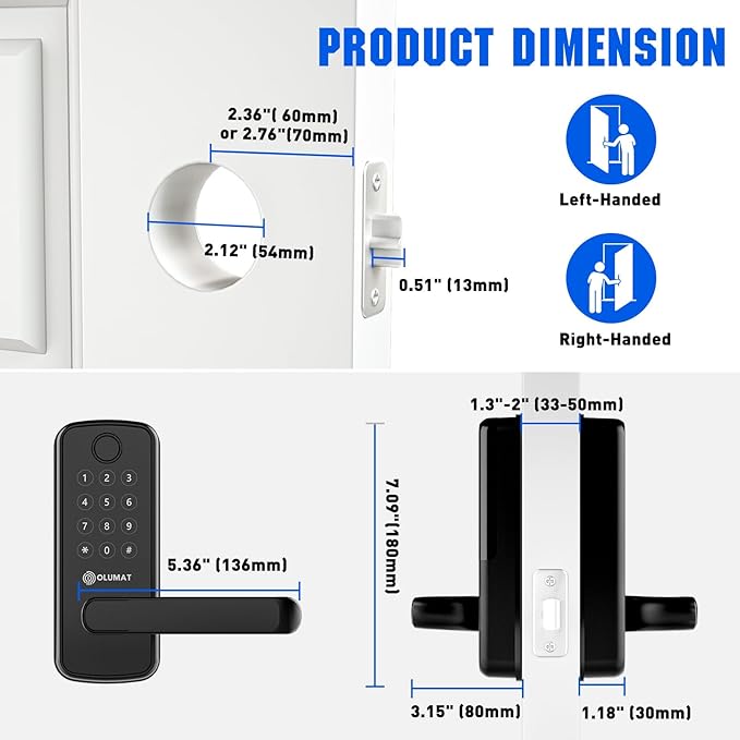 Smart Lock with WiFi Gateway, Keyless Entry Lock with Handle - Locks for Front Door with Keypad - Fingerprint Lock - App Control with Door Sensor - Auto Lock