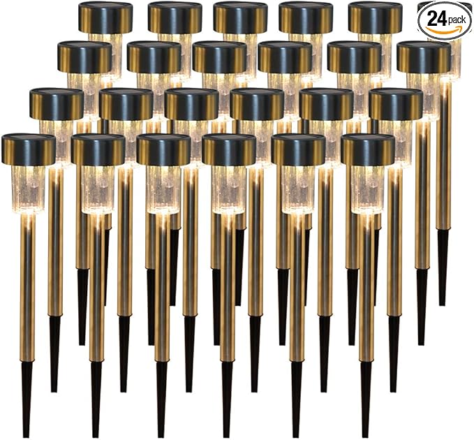 24 Pcs Outdoor Solar Pathway Lights,Stainless Steel LED Landscape Lighting,Outdoor Waterproof Solar Garden Lights,Outdoor Decorative Lighting,with Auto On/Off,for Patio Yard Lawn Path (Warm White)