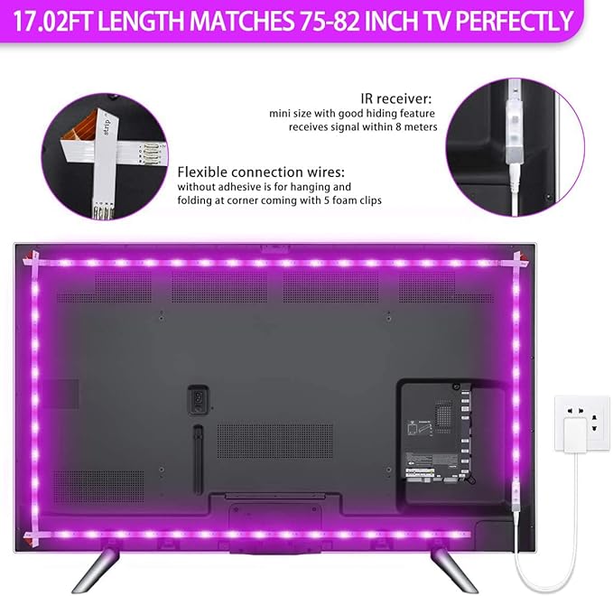 MY BEAUTY LIGHT LED Lights for TV, 17.02ft TV LED Backlight for 75-82in TV, 4096 DIY Colors Options RGB LED Strip Lights Behind TV, Smart Led Ambient Lighting for Bedroom Gaming Room Decor