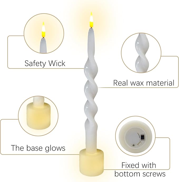 Spiral Taper Candle LED Candlesticks, 10inches Flameless Tapered Candles Battery Candle Sticks Remote Twisted Candlestick for Dinner Holiday Wedding Party Housewarming-1D