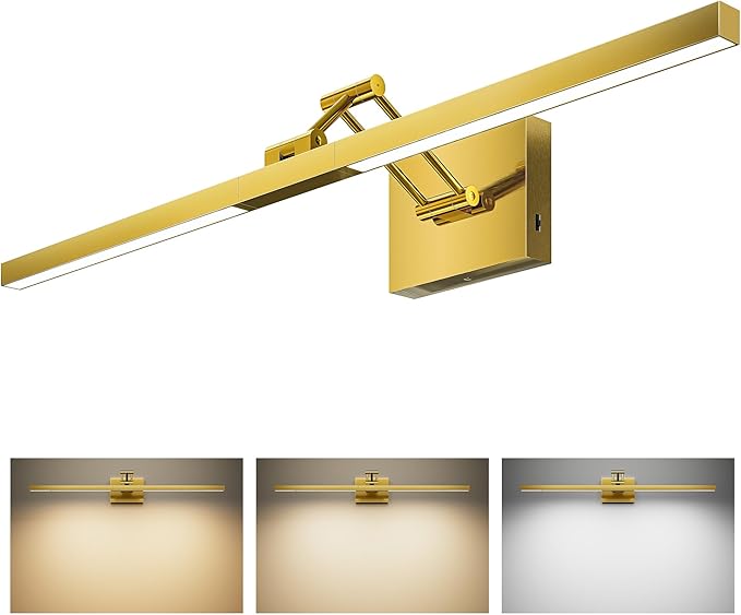 VONLUCE 30" LED Bathroom Vanity Light, 3CCT Modern LED Vanity Lights with 360° Rotatable Head Swing Arm, 11.4W Bathroom Light Fixture Over Mirror, LED Lights for Bathroom Bedroom, Brushed Gold