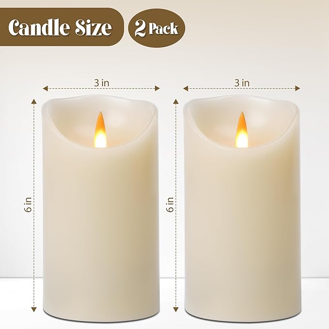 Rechargeable LED Flameless Pillar Candles, Ivory Real Wax Flickering Candles with Remote & 2/4/6/8H Timer, USB Rechargeable LED Candles for Home & Outdoor Decor (Set of 2)