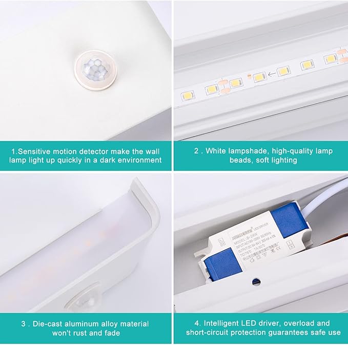 LED Hardwired Motion Sensor Light Indoor Wall Sconce, Motion Sensor Wall Light Indoor Sconce Wall Aluminum Modern Wall Sconce for Living Room Hallway Stair 12W Warm White(Not Battery Operated)