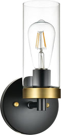 1-Light Wall Sconce Hardwired Satin Brass and Black Bathroom Vanity Light Fixtures Over Mirror, Black and Gold Indoor Sconces Vanity Wall Lights for Bathroom Bedroom Living Room Hallway