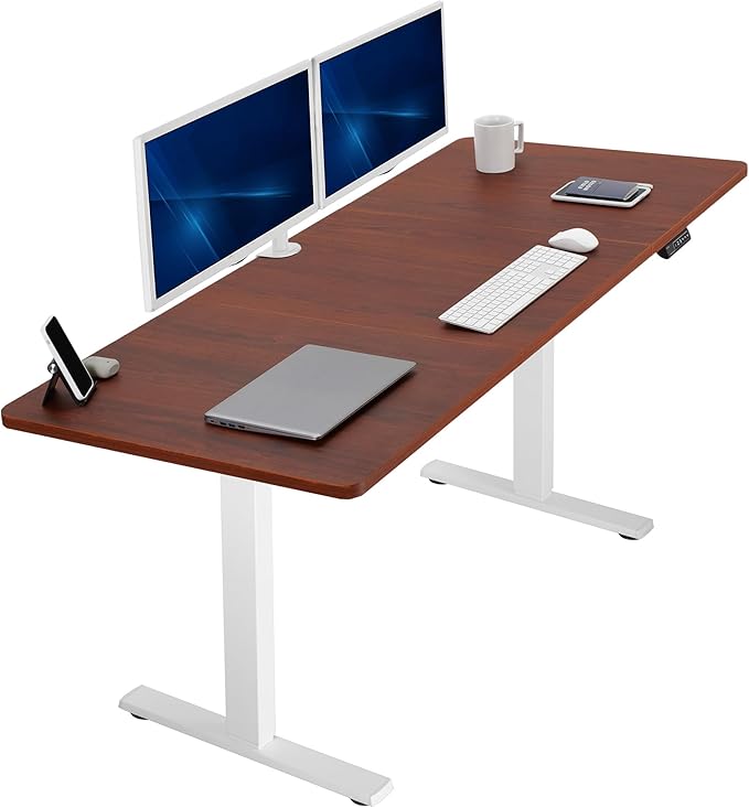VIVO Electric 71 x 30 in Standing Desk, Memory Height Adjustment, 1B Series, Holds 220 lbs, Dark Walnut Top White Frame, DESK-KIT-1W7D