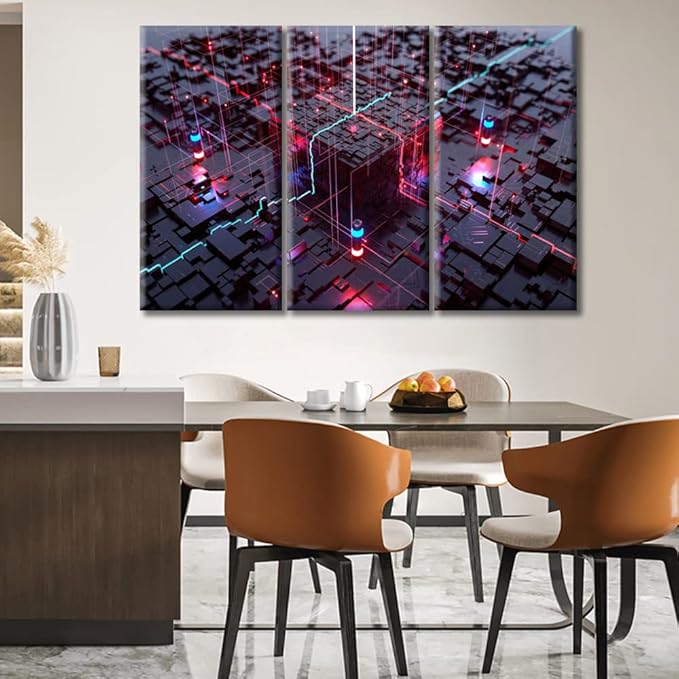 Integrated Communication Processor Poster Canvas Wall Art Computer Processors CPU Pictures Wall Art 3 Panel CPU Concept Artwork Posters and Prints Framed Ready to Hang (42" Wx28 H)