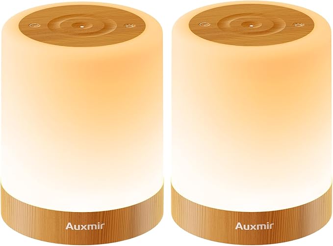 Auxmir Night Light for Kids Baby, Dimmable Touch Lamp for Nursery, 11 RGB Colors 5 Brightness, Portable Rechargeable Table Lamp for Nightstand, Kids Night Light for Bedroom Living Room, Brown-2 Pack