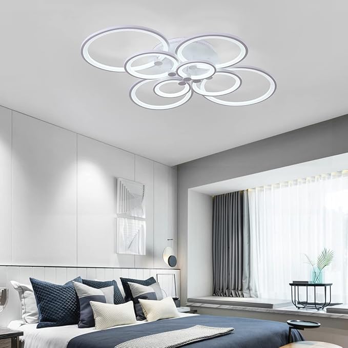 Ganeed Modern LED Flush Mount Lighting Fixture,Dimmable 8-Head Close to Ceiling Light Acrylic Chandeliers for Bedroom Living Room Dining Room Kitchen Office(100W/3000-6500K)
