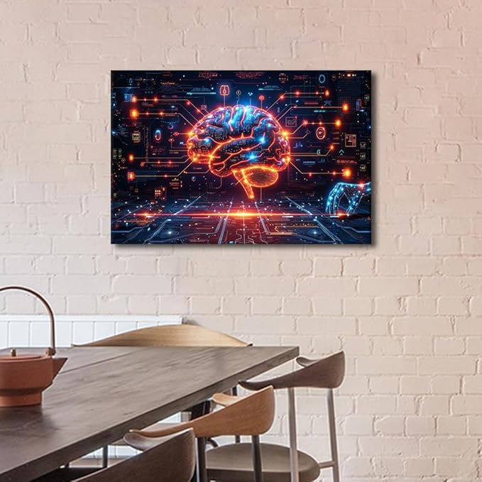 TUMOVO Artificial Intelligence Paintings Wall Decor Robot Brain Posters for Room Digital Brain Canvas Wall Art for Living Room Bedroom AI Picture Modern Artwork Home Decor 16" Wx24 Hx1 Panel