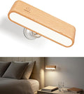 Wood LED Wall Sconce, Magnetic 360° Rotatable Wall Mounted Night Light & Reading Light, Small Rechargeable Battery Powered Bedside Wall Lamp for Bedroom, Living Room, Beech Wood