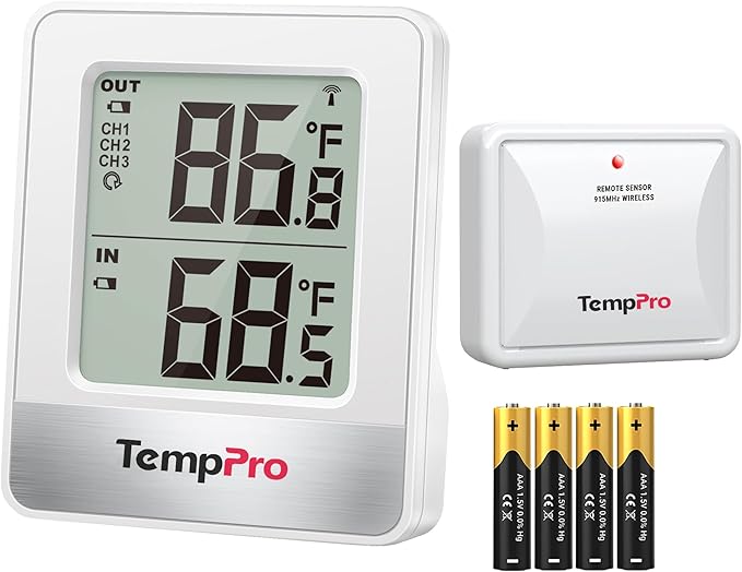 ThermoPro Indoor Outdoor Thermometer Wireless 500FT, Outside Greenhouse Thermometer with Temperature Sensor, Outdoor Thermometers for Patio Reptile House Home Baby Room Temperature Monitor
