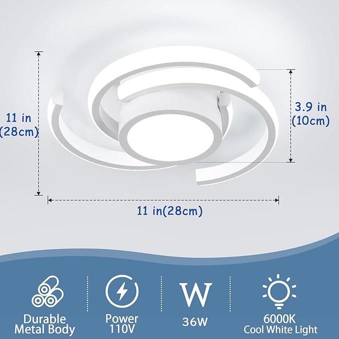 ADISUN LED Modern Ceiling Light,6000K Semi Flush Mount Ceiling Light Fixture,Unique White Ceiling Lights Fixtures for Living Room Bedroom Corridor Aisle Hallway Indoor Ceiling Lamp (D11 in*H3.9 in)