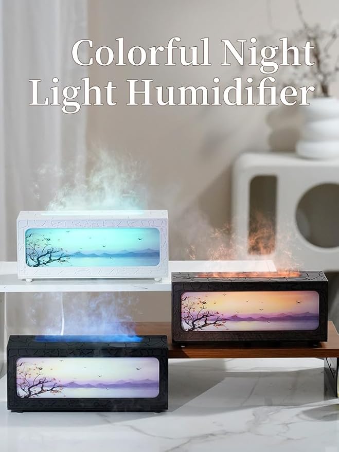 Essential Oil Diffusers Ultrasonic Fireplace Flame Aromatherapy Diffuser, Auto Shut-Off, Timer Setting, 7 Colors LED Lights Changing for Home, Office, Spa 200ml (Wood Grain)