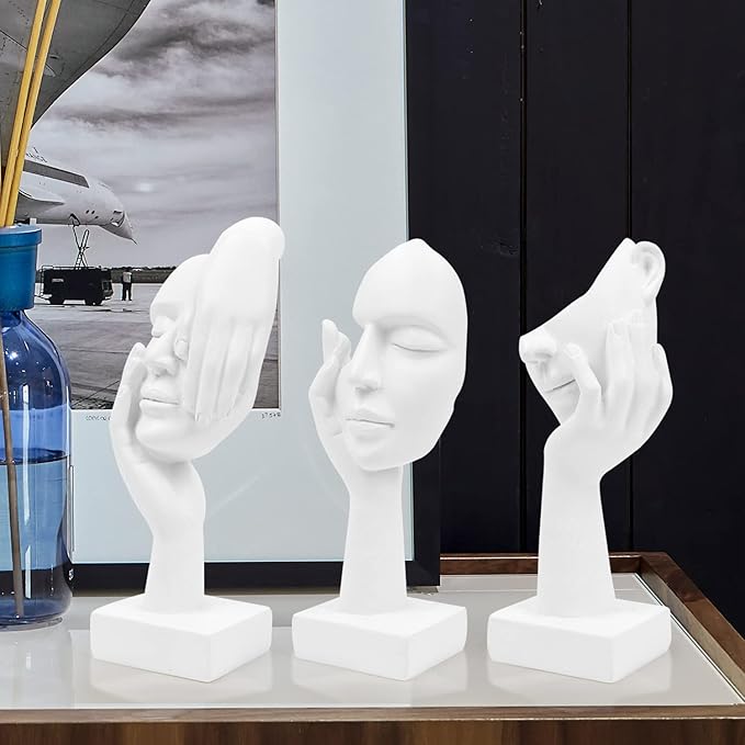 3 Pcs Thinker Statue,Modern Home Resin Sculptures,Collectible Figurines for Home Office Bookshelf Desktop Decor(White)