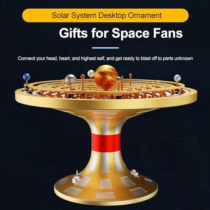 Metal Solar System Model Kit That Works - Motorized Metal Planetarium with LED Night Light Sun, Educational STEM for Adults, Classroom Science Project, Unique Desk Decor Gift