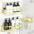 YASONIC Shower Caddy Adhesive, No Drill Bathroom Shower Organizers, with Removable Hooks and Soap Holder, Rust Proof Shower Shelves, Wall-Mounted Shower Holder, 3 Pack, Gold