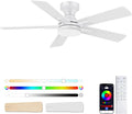 42 Inch Ceiling Fan with Lights and Remote,Flush Mount Ceiling Fan with APP Control,Quiet DC Motor,Dimmable LED/RGB,Low Profile Ceiling Fans for Bedroom,Modern Indoor,Patio,White and Wood Blades