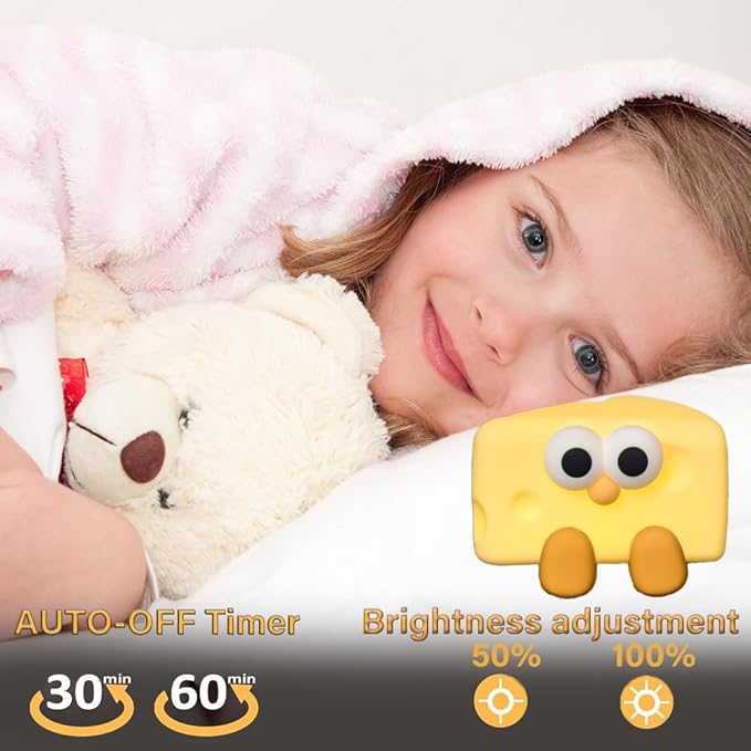 Led Cute Cheese Night Light, Dimmable Nursery Kawaii Lamps, Super Squishy Silicone USB Rechargeable Touch Control Night Lamp for Kids Adults, Used for Camping Party Room Decor (Cheese)