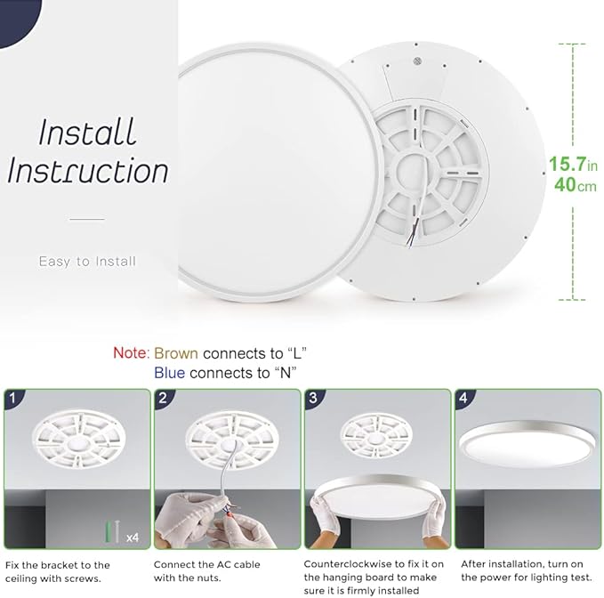 LightingWill 15.7 Inch LED Flush Mount Ceiling Light Fixture, 4000K Nurture White, 3800LM, 32W, Flat Modern Round Lighting Fixture, 320W Equivalent White Ceiling Lamp for Kitchens, Bedrooms.etc.