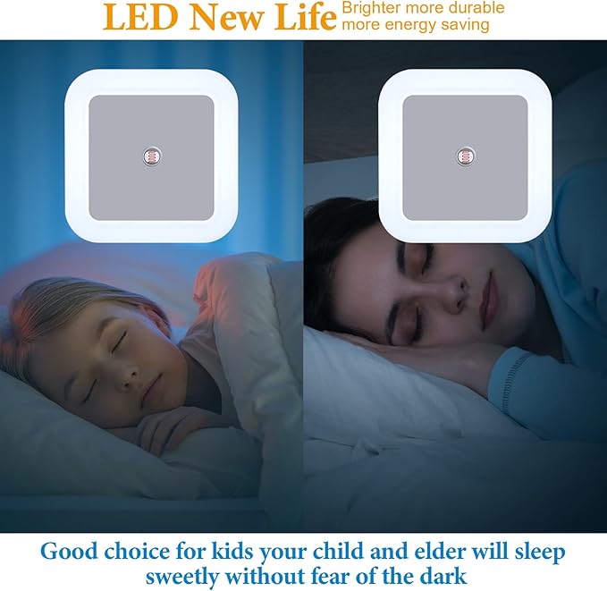 Hortsun 12 Pack LED Night Lights Plug into Wall with Smart Dark Sensor Automatic Hallway Plug in Lights for Bedroom, Bathroom, Toilet, Stairs, Kitchen, Adults, White