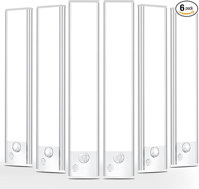Under Cabinet Motion Sensor Lighting: 8 Inch Dimmable Rechargeable Lights Indoor - Battery Operated Lights - Undercabinet Closet Light Magnetic Led Light for Kitchen Home Bathroom Counter 6 Pack