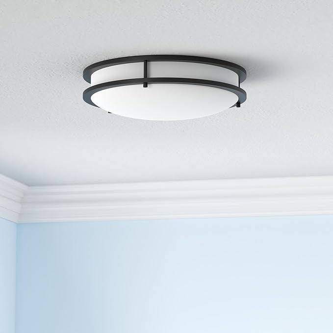 LUXRITE 16 Inch LED Flush Mount Ceiling Light, 5 Color Selectable 2700K | 3000K | 3500K | 4000K | 5000K, Dimmable, Modern Ceiling Light Fixture, 24W, 1920 Lumens, Energy Star, ETL Listed, Matte Black