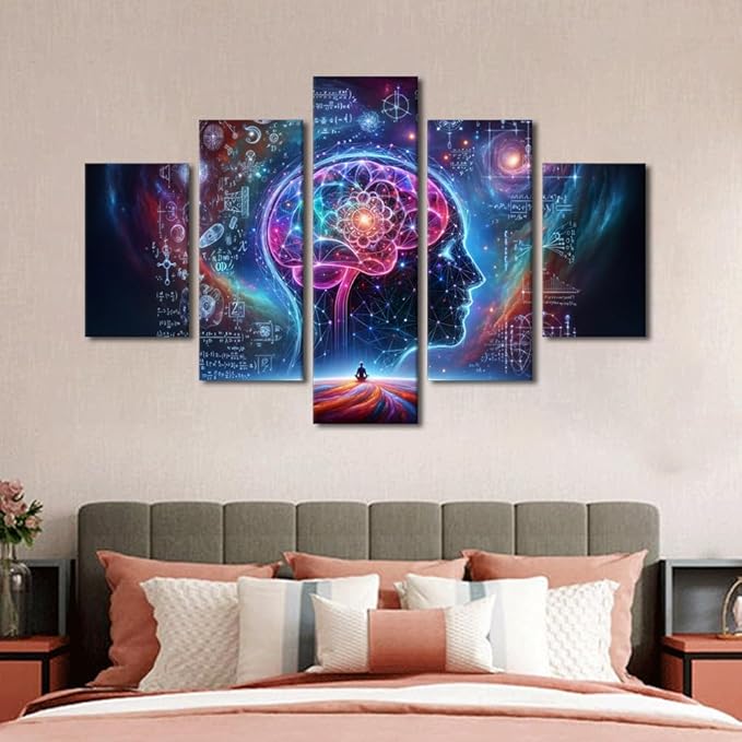 5 Panel Canvas Wall Art for Living Room Artificial Intelligence Painting Artwork Robot Brain Posters and Prints House Decorations AI Paintings Wall Decor Neural Network Picture Hanging 60"Wx40"H