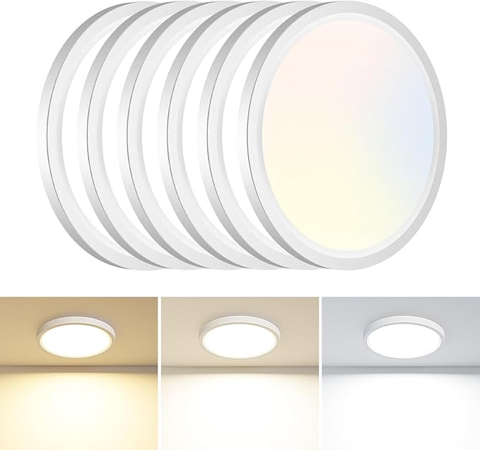 hepside 6PACK Flush Mount LED Ceiling Light Fixture Black, 4.7Inch 8Watt, 3000K-4500K-6000K 3 Color Selectable Ceiling Lamp Low Profile Ceiling Light for Closet Basement Hallway Porch