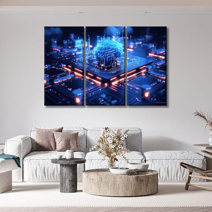 LSIUHWUWI Bedroom Wall Decor 3 Panel Cloud Computing transfer Data on Internet Print on Canvas Artwork for Living Room Bedrooms Wall Decorations, Ready to Hang, 20x40inchx3