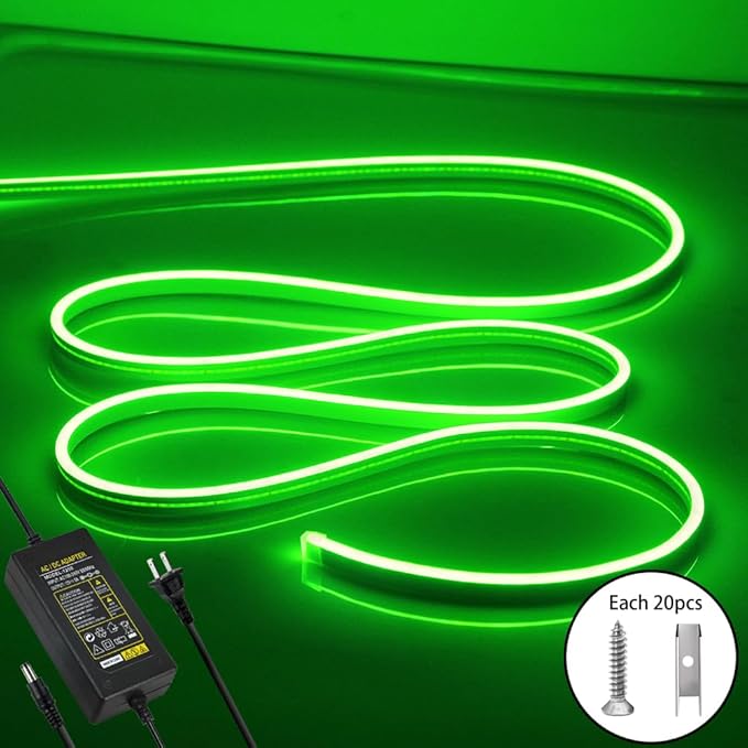 LED Strip Lights - Bright and Durable Neon Rope Lights 16.4ft/5m for Lighting Decoration Indoors Outdoors[Power Adapter Included] Neon Light Strip Green