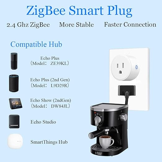 Smart Plug, ZigBee Switch Mini Smart Outlet Works with Alexa, Google Home, Echo (4th gen), Echo Plus (Gen 1 & 2), Echo Show 8/10, Smartthings 2015/2018,Works as a Range Extender, Hub Required, 2 Pack